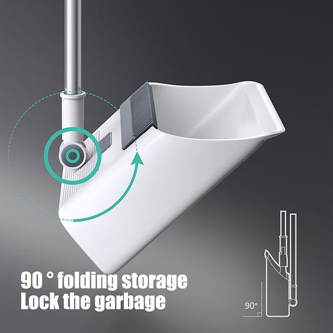 3-in-1 Broom and Dustpan Set with Cleaning Teeth Brooms with Dustpan Combo | Set 38" Stainless Steel Long Handle,Standing Storage, Indoor Sweeping Combo for Home & Kitchen, White