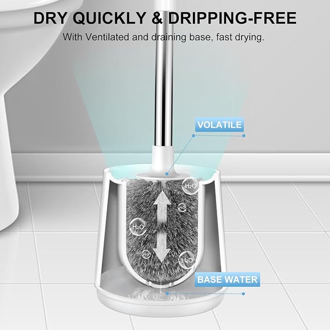 SetSail Toilet Brush, Self Closing Lid Toilet Bowl Brushes Holder and Extra Long Handle Ventilated Toilet Brush Set for Bathroom Cleaning, Nylon Bristles, Pure White