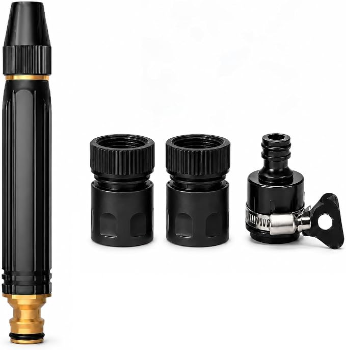 High Pressure Heavy Duty Hose Nozzle, Adjustable High Pressure Water Hose Nozzle with 2 Standard 3/4" GHT Adapters, Jet Sweeper Garden Hose Sprayer for Car Wash, Lawn and Patio Cleaning