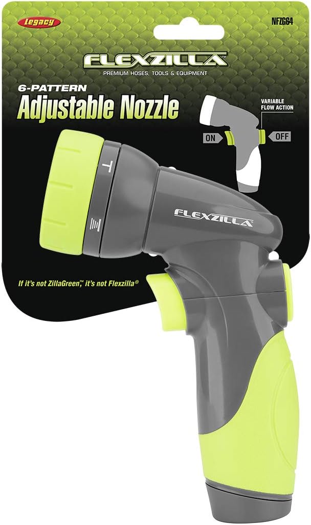 Flexzilla 6-Pattern Adjustable Garden Hose Nozzle Sprayer with Easy to Use on/off toggle & Durable Design