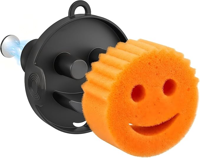DUDUDU Magnetic Sponge Holder for Scrub Daddy Style Sponges, Silicone Smiling Design for Scrub Daddy Holder, Rustproof Self-Draining Kitchen Sink Caddy, Includes Adhesive Plate for All Sink Types