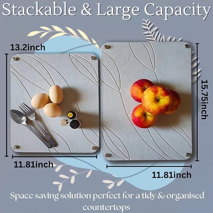 2 PCs Nesting Stone Drying Mat for Kitchen Counter - Fast, Heat Resistant Stone Dish Drying Mat with Non-Slip Feet