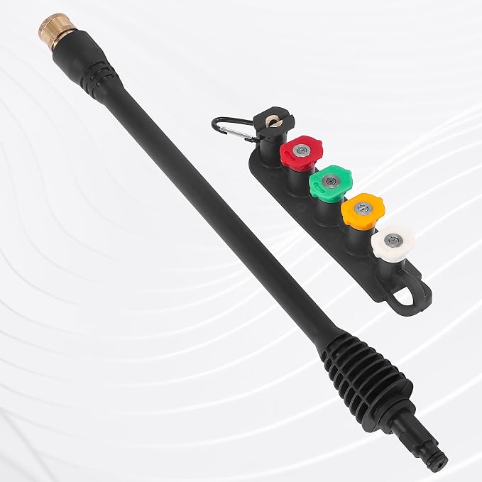 FIXFANS Pressure Washer Wand 16 Inch Compatible with Ryobi, Portland, Husky | Replacement Power Washer Wand with 1/4” Quick Connect, 5 Spray Nozzles, 1 Tips Holder, Black