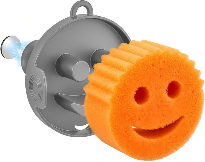 DUDUDU Magnetic Sponge Holder for Scrub Daddy Style Sponges, Silicone Smiling Design for Scrub Daddy Holder, Rustproof Self-Draining Kitchen Sink Caddy, Includes Adhesive Plate for All Sink Types