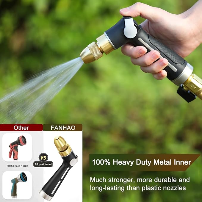 FANHAO Metal Thumb Control Adjustable Nozzle, High Pressure Garden Sprayer | Rustproof Hose Nozzle Heavy Duty, Non-Slip Ergonomic Grip, Elder & Child Friendly, Adjustable Patterns for Garden, Car, Pet