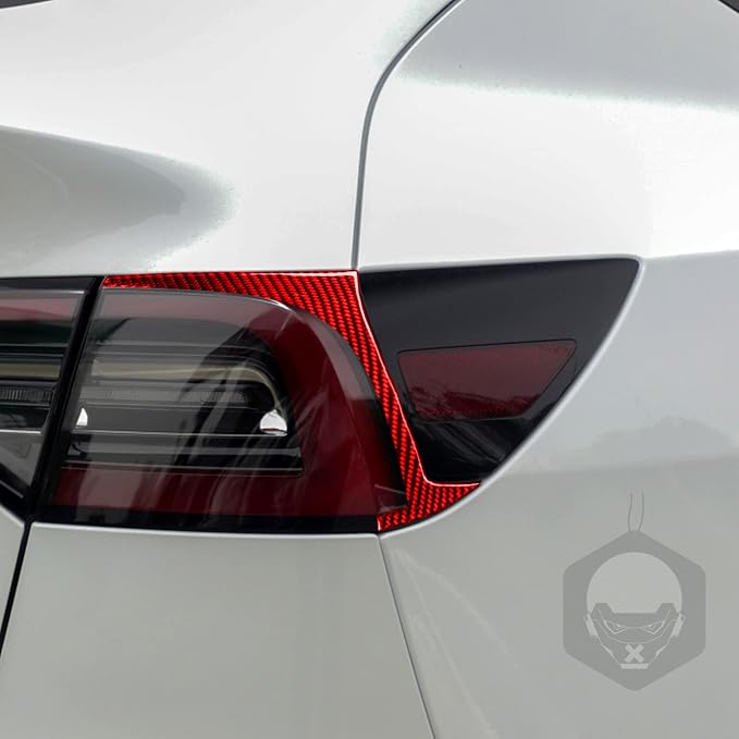 Red Real Carbon Fiber Trim for Tesla Accessories | for Model 3 2017-2022 / Model Y 2020-2024 Headlight Eyebrow Sticker Interior Thick Overlay Decal