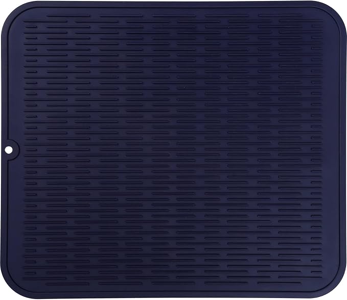 MicoYang Silicone Dish Drying Mat for Multiple Usage,Easy clean,Eco-friendly,Heat-resistant Silicone Mat for Kitchen Counter or Sink,Refrigerator or Drawer Liner Navy Blue 2XL 24 inches x 18 inches
