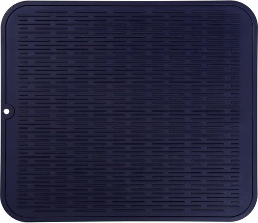 MicoYang Silicone Dish Drying Mat for Multiple Usage,Easy clean,Eco-friendly,Heat-resistant Silicone Mat for Kitchen Counter or Sink,Refrigerator or Drawer Liner Navy Blue 2XL 24 inches x 18 inches