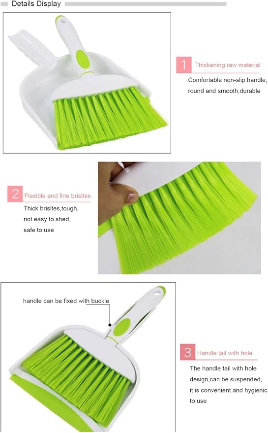 Mini Broom and Dustpan Set-Mini Whisk Set for Desk, Housekeeping, Office, Kitchen, Pet Nest, etc.,Daily Cleaning Necessity Plastic Mini Dustpan Set (Light Green)