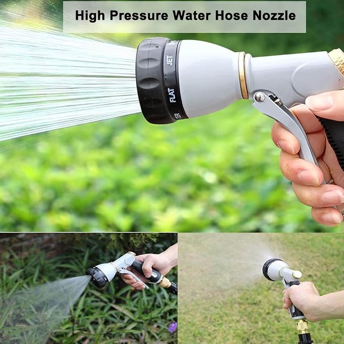 Metal Garden Hose Nozzle Heavy Duty, High Pressure with 8 Patterns | Water Hose Sprayer Nozzle, Non-Slip Grip Hose Sprayer Outdoor for Watering Plants & Lawns, Washing Cars & Pets