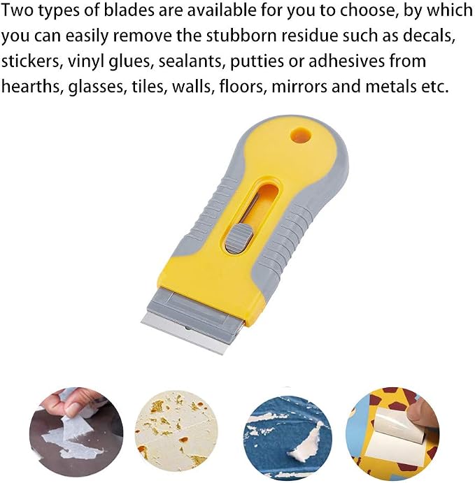 Retractable Razor Blade Scraper Tool with 15 pcs Extra Blades, Cleaning Scraper Tool for Removing Labels, Stickers, Decals, Paint from Glass and Stovetop -WEGAZ