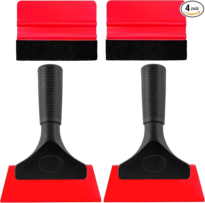 Yourkar 4 PCS Window Tint Kit Tools, Professional Vinyl Wrap Kit with Plastic Squeegee & Felt Squeegee, Universal Privacy Film Installation Tint Tools for Vehicle Glass Home (Red)