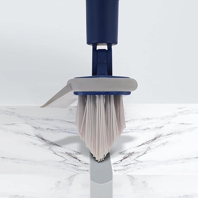 2 in 1 Floor Scrub Brush Grout Brush with 57.8" Long Handle,120°Rotatable Shower Tile Grout Scrubber,V-Shaped Corner Brush for Hard to Reach Areas (Grey)
