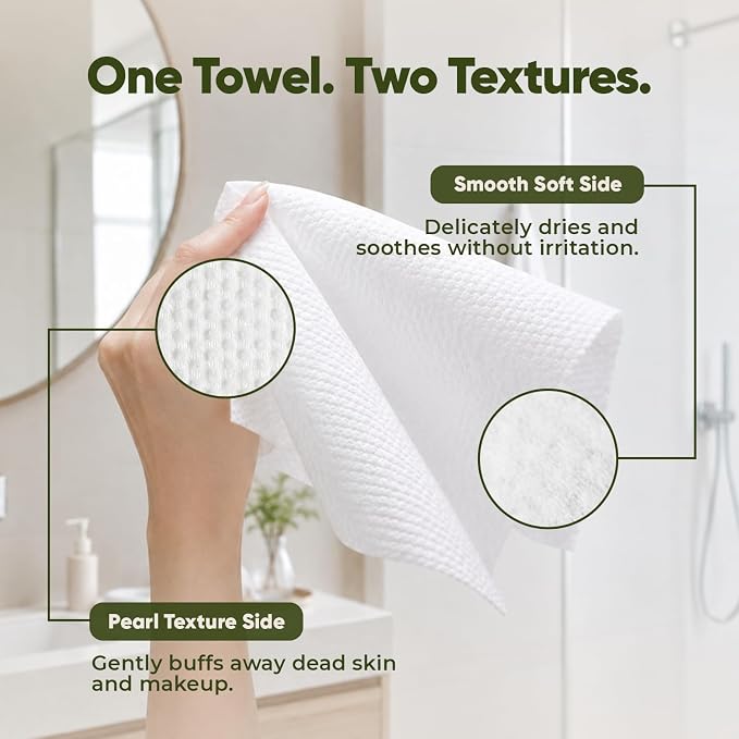 EcoFox Clean Face Towels XL | Disposable Facial Washcloths, Ultra-Absorbent, Hypoallergenic & Soft Towelettes | Dual-Textured, Lint-Free Makeup Remover Dry Wipes, 10x12 Inch | PETA-Approved (60 Pack)