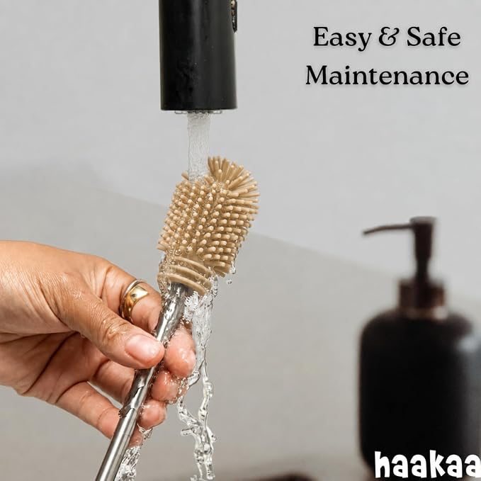 Haakaa Silicone Cleaning Brush Kit – Household Cleaning Brushes for Bottles and Crevices – Food-Grade Silicone: Dishwasher Safe (Brush-Champagne)