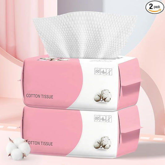 100 Count Disposable Face Towel, Ultra Soft & Thick Washcloths, Biodegradable Facial Towels for Sensitive Skin, Makeup Remover Dry Wipes, Lint-Free Towelettes for Cleansing (2 Pack)