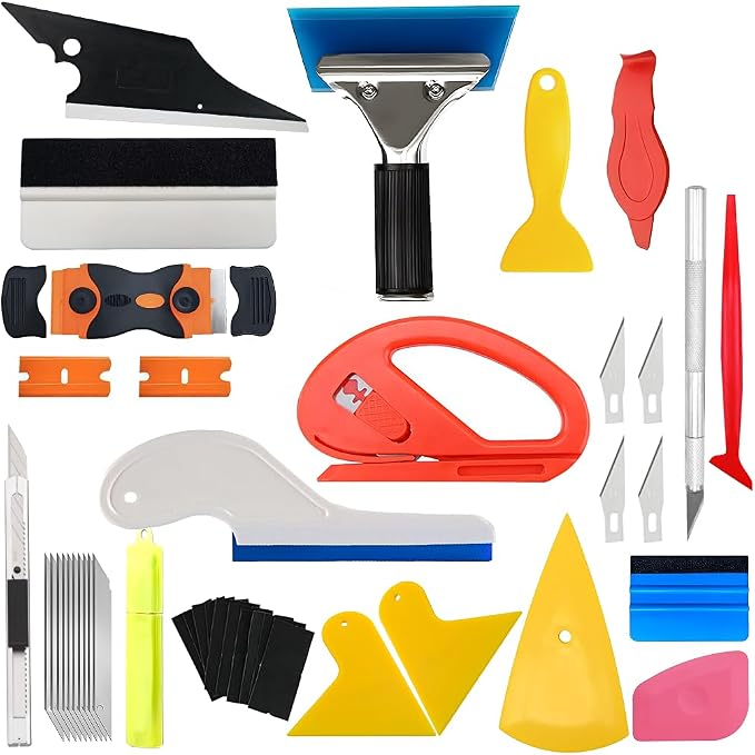 Mandark 43PCS Car Window Tint Tool Kit with Squeegees and Knife | Plastic rubber and metal build, works on flat surfaces and curves, supports film smoothing and trimming, auto repair tools