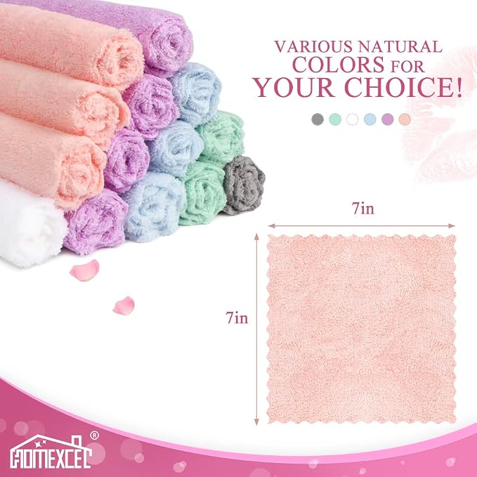 HOMEXCEL Premium Makeup Remover Cloth 48 Pack, Reusable Super Soft 7 x 7 Inch Facial Cleansing Cloths with Just Water, Highly Absorbent Microfiber Coral Velvet Face Towels Washcloths