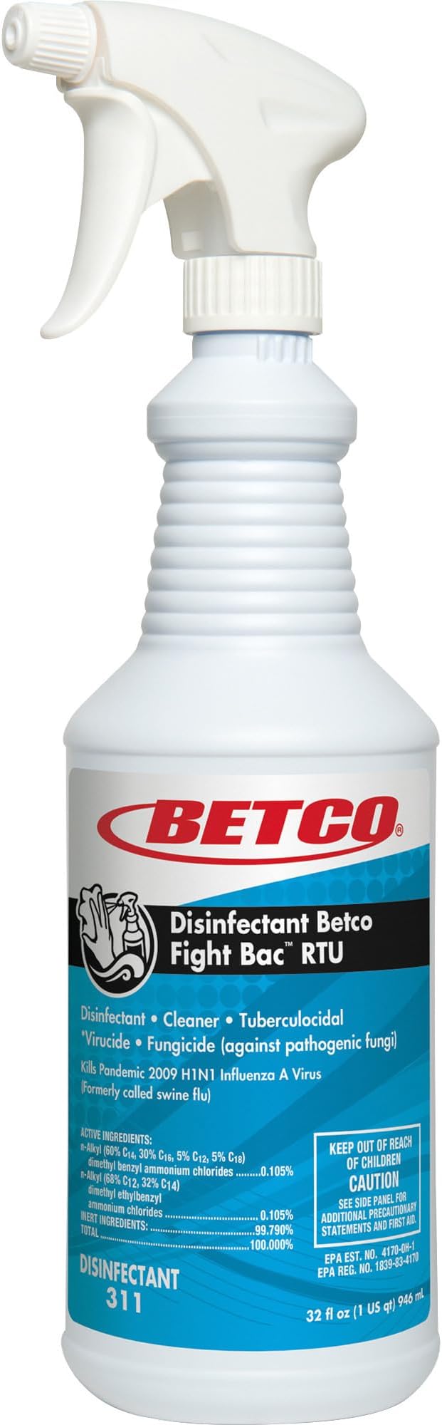 Betco FIGHT BAC RTU Disinfectant Cleaner, Citrus Floral, 32 oz. Bottle, 12/Carton (3111200)