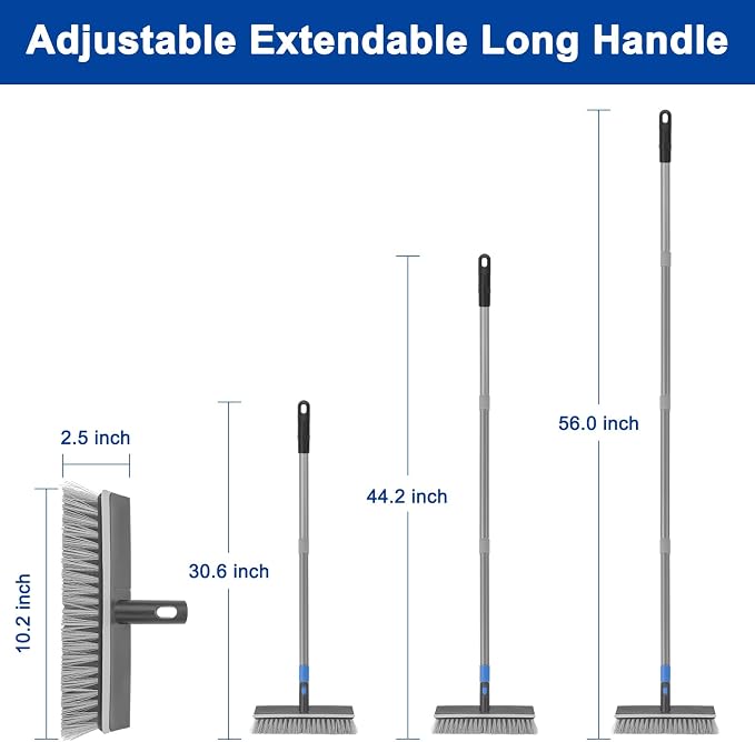 KeFanta Deck Brush with 56" Long Handle, 2 in 1 Floor Scrub Brush | Stiff Bristle Outdoor Scrubber Brush for Patio Cleaning Concrete Boat Garage Bathroom Kitchen Wall Shower
