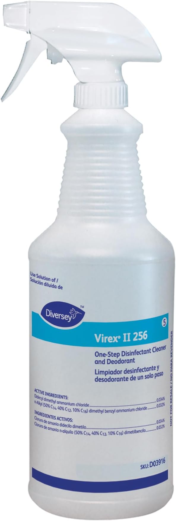 VIREX Diversey II 256 Empty Bottle, Pre-Labeled, 32 oz, 12 Pack | One Step Cleaning, Fast Contact Time, Controls Odors, Cost Efficient 1:256 Dilution, Multi Surface Use
