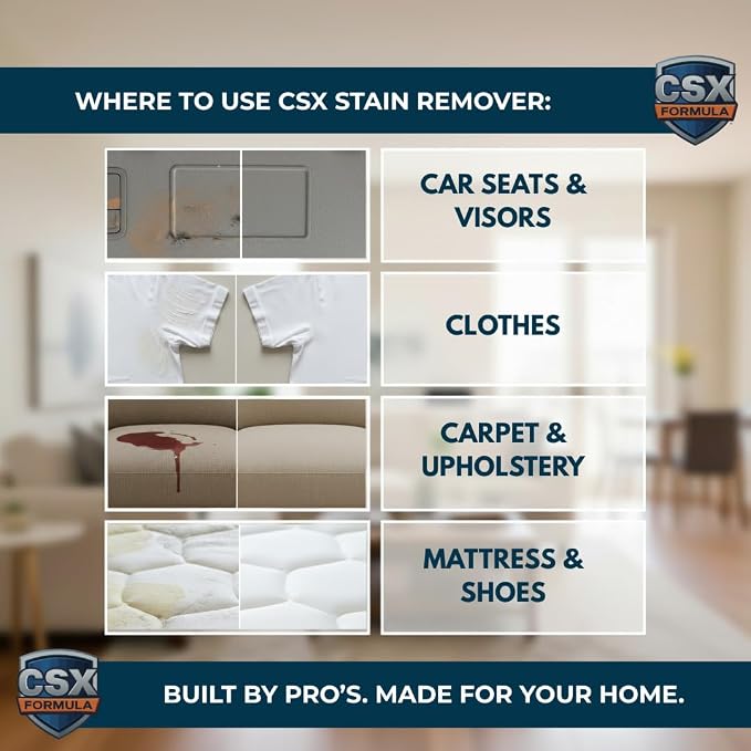CSX Formula® Carpet Stain Remover 24oz – Most Powerful Carpet & Upholstery Cleaner, Professional Strength, Deep Clean Formula – Removes grease, wine, coffee, ink, food, and more – Made in USA