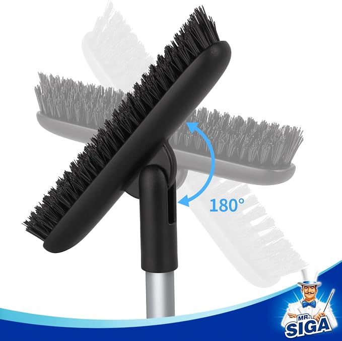 MR.SIGA Heavy Duty Grout Scrub Brush with Long Handle | Shower Floor Scrubber for Cleaning, Tile Scrub Brush with Stiff Bristles