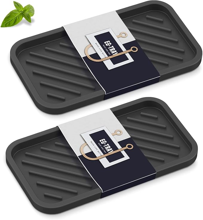 EG-SIPRO Kitchen Sink Organizer Tray,Sponge Holder for Kitchen Sink Bathroom Counter Tray Sponge Caddy Silicone Soap Holder for Soap dispenser, Bottle, Dishwashing Accessories(2-pack)