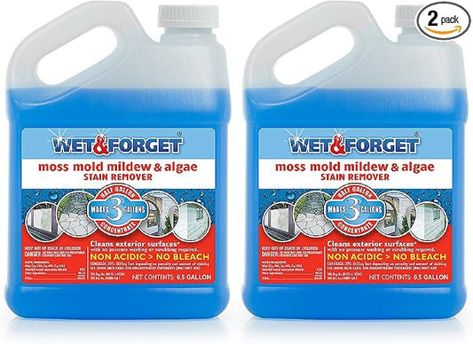 Wet & Forget Moss, Mold, Mildew, & Algae Stain Remover Multi-Surface Outdoor Cleaner Concentrate, Original, 64 Fluid Ounces (2 Pack)