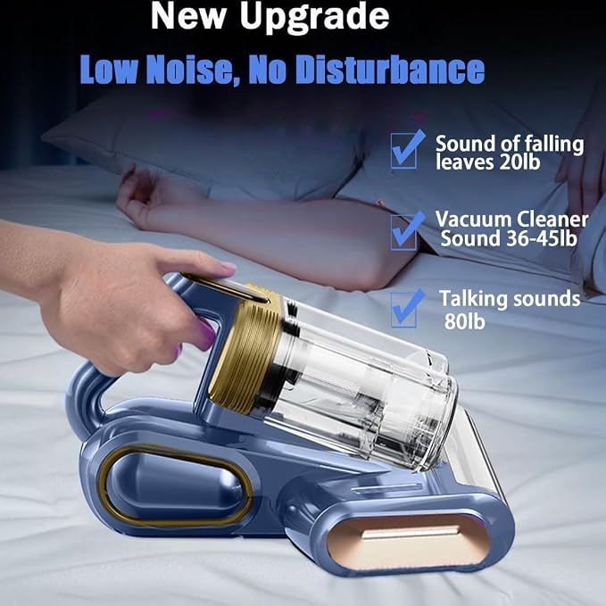 Mattress Vacuum Cleaner, 18Kpa Bed Vacuum Cleaner with 253.7nm UV-C Light & Heating & Ultrasonic Quintuple Tech & 80000 RPM/Min Brushroll Rotation, Widened Suction Port, 500W, Cordless (Blue)