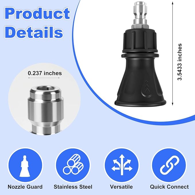 Pressure Washer Nozzle Guard,40 Degree Pressure Washer Nozzle with Protector Holder,High Efficiency Cleaning,Power Washer Tips with 1/4" Male Quick Connect,Stainless Steel, Black