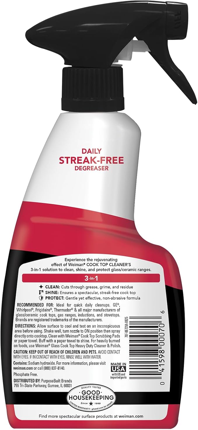 Weiman 2-Pack Cooktop Cleaning Spray & Microfiber Cloth – Cooktop & Oven Cleaner for Streak & Residue Free - Non-Abrasive Degreaser Safe for Glass & Ceramic