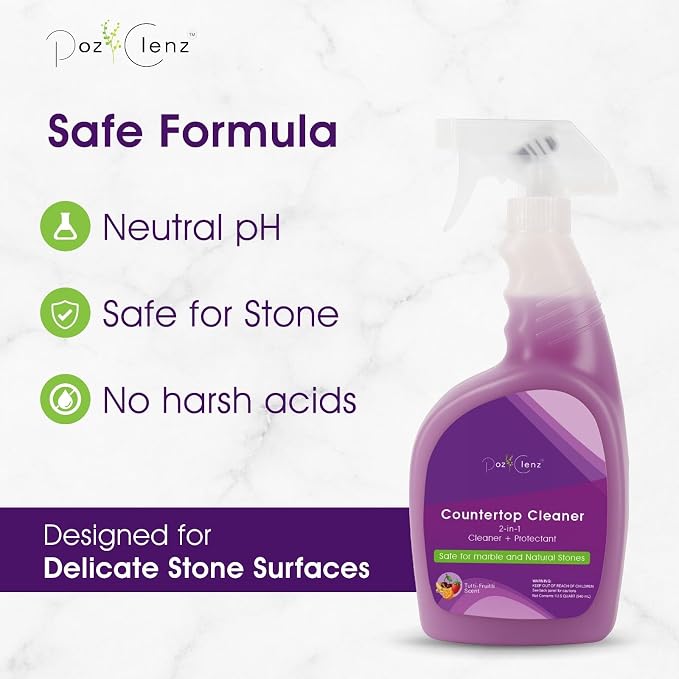 2-in-1 Countertop Cleaner + Protectant. Neutral pH Formula for Marble, Granite, Quartz & Engineered Stone. Safe Around Stainless Steel & All Water-Safe Surfaces.