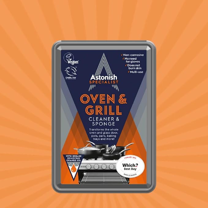 Astonish Specialist Oven & Grill Cleaner & Sponge, 250g – Heavy Duty Degreaser Paste with Orange Oil – Restores Shine to Ovens, Grills & Racks – No Harsh Chemicals, 3 Pack