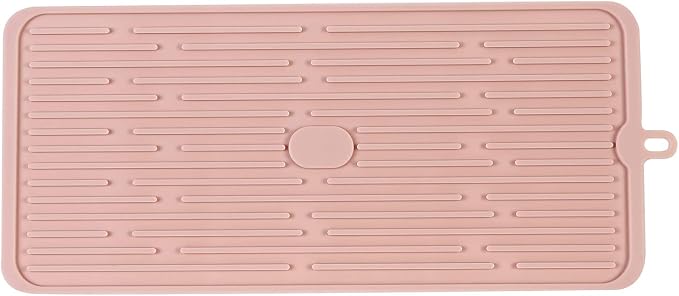 Dish Drying Mat,Large Silicone Drying Mat,Silicone Kitchen Countertop Drying Mat for Pots, Pans, Glassware, Silverware (Pink)