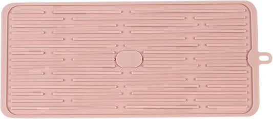Dish Drying Mat,Large Silicone Drying Mat,Silicone Kitchen Countertop Drying Mat for Pots, Pans, Glassware, Silverware (Pink)