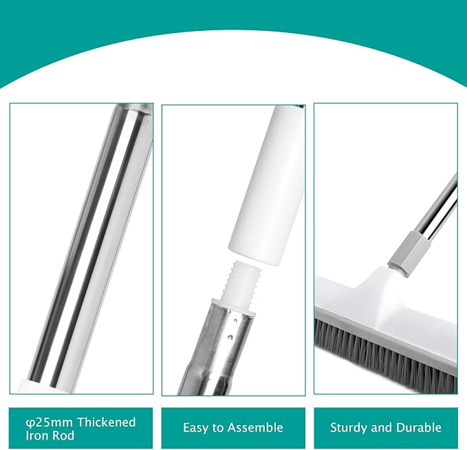 2-in-1 Floor Scraping Brush, 59.8" Long-Handled, White | Adjustable Floor Brush,Suitable for Kitchen,Bedroom, Shower Room,Floor,Tile Patios,Outdoor Patio,Terrace