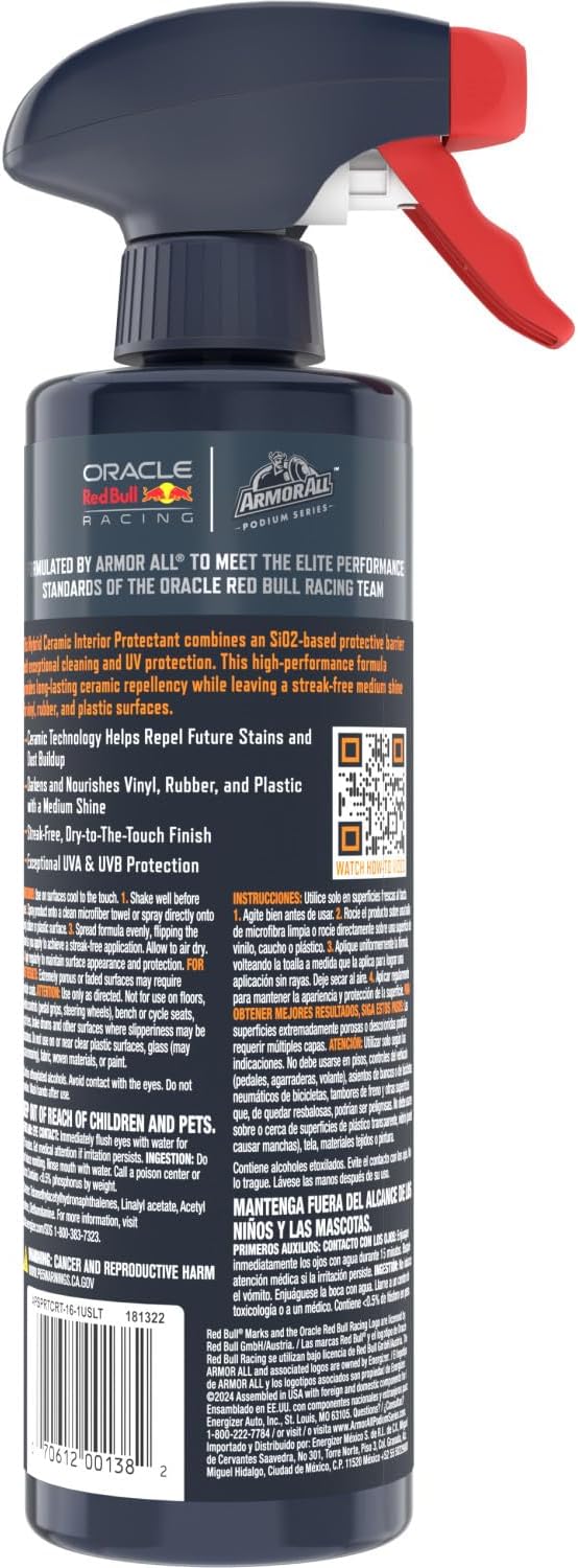 Armor All Podium Series Hybrid Ceramic Medium Shine Protectant Spray, 16 fl oz, Car Interior Protectant Developed in Collaboration with Oracle Red Bull Racing