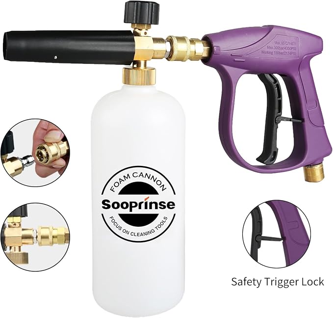 Sooprinse Foam Cannon Snow Foam Lance Nozzle Pressure Washer Jet Wash，Foam cannon lance kit with Pressure Washer Spray Gun,30 Degree Gutter Cleaner Wand with Nozzle Tip Attachment