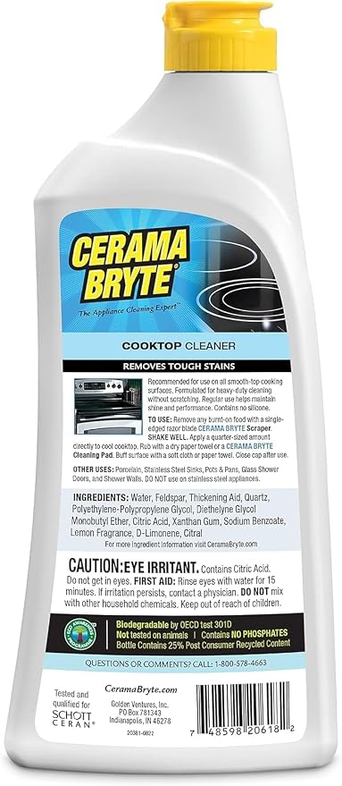 Cerama Bryte Cooktop Cleaner for Glass-Ceramic Surfaces, 18 oz, 2 Pack