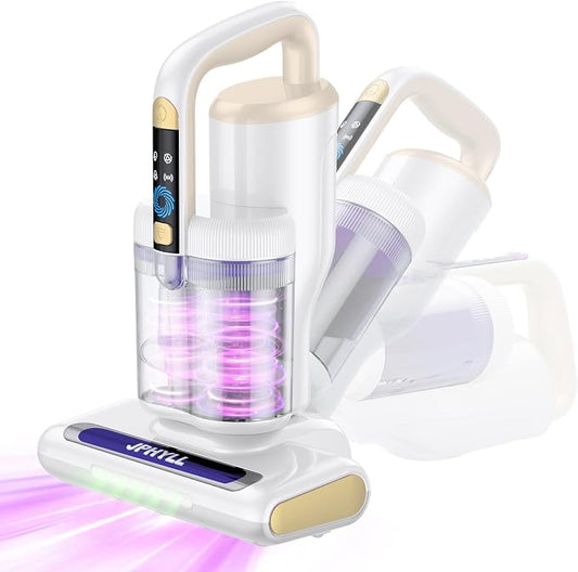 Mattress Vacuum Cleaner, 20Kpa Suction Bed Vacuum Cleaner with 253.7nm UV-C Light, 140°F Heated Air, 30000 RPM Brushroll, 40,000Hz Ultrasonic, HEPA Filter, for Bed, Sofa, 500W Corded (White)