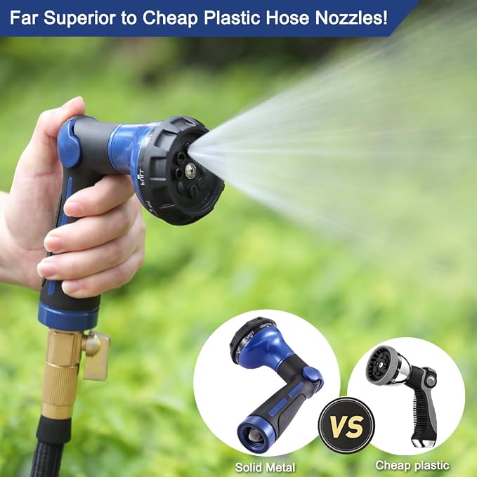 FANHAO Heavy Duty Garden Hose Nozzle, Metal Hose Sprayer Easy Thumb Control | 8 Spray Patterns, Rustproof Water Nozzle, Non-Slip Ergonomic Grip, Elder & Child Friendly for Garden, Car & Pet, Blue