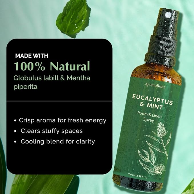 Eucalyptus & Mint Air Freshener Spray for Room & Linen 100ml by Aromafume | Made with Pure Eucalyptus & Mint Essential Oil | Aromatherapy Spray to Refresh & Revitalize | Mist for Bedding, Fabrics