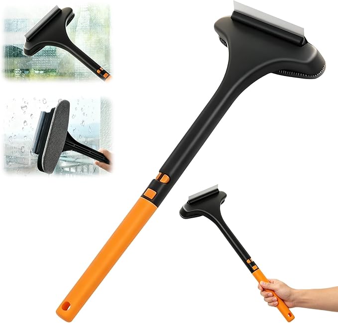 Window Screen Cleaning Brush,2-in-1 Multi-Purpose Cleaning Brush Efficient Cleaning,Window Screen Cleaner Tool with Squeegee,Mesh Cleaner Brush for Patio,Door,Porch Screens(Yellow Green)