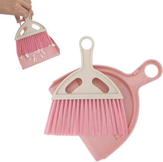 Mini Dustpan and Brush Set Portable Small Broom with Dust Pan Handheld Hangable Whisk Broom and Dust Pan for Home, Kitchen, Table, Office, Car 1 Pcs (Pink)