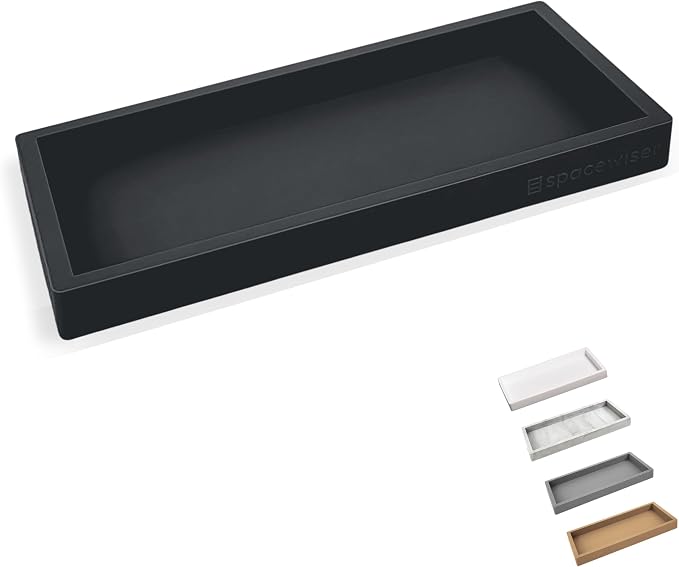 Spacewiser Countertop and Vanity Tray – Small 7.7” Silicone Tray, Soap Dispenser Trays, Bathroom Trays, Kitchen Soap Holder Sink Organizer Counter Caddy for Soaps Bottle Keys, Sponge Holder Dish Black