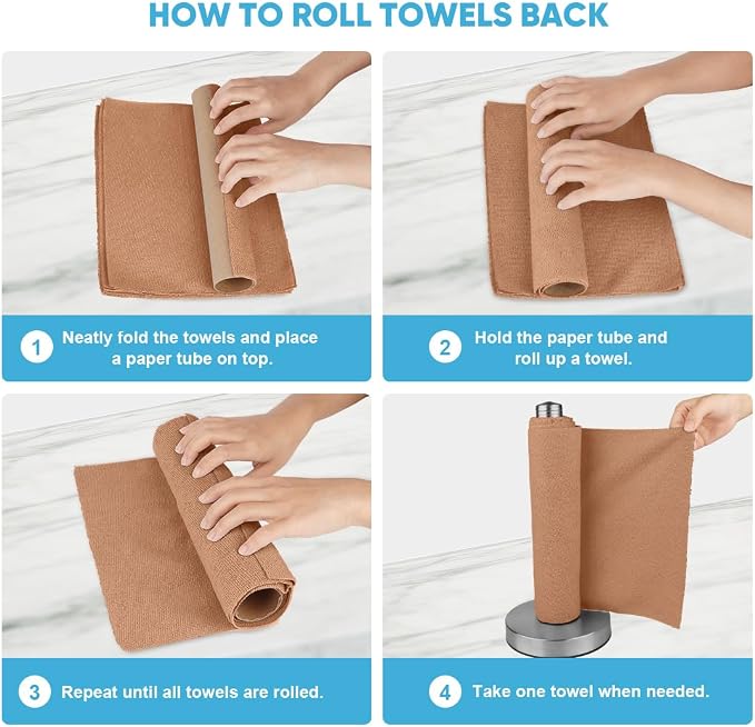 AIDEA Microfiber Cleaning Cloth Roll-55 Sheets, Cleaning Rags 11×9" Brown | Reusable Paper Towels, Microfiber Towels for Cars, Cleaning Towels for Automotive, Workshop, House,Kitchen, Cleaning Supplies