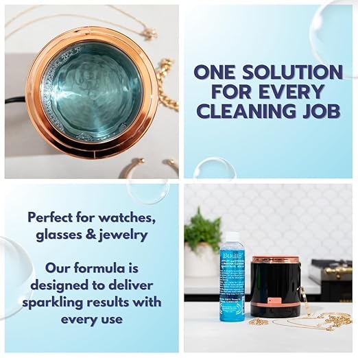 iSonic Ultrasonic Jewelry & Eyeglass Cleaner Solution Concentrate - Professional Cleaning Liquid for Ultrasonic Machine - Clean Gold, Silver, Diamond, Watch, Glasses, Eye Wear, 8-oz