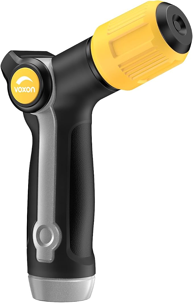 VOXON Garden Hose Nozzle with High Pressure Jet, 100% Heavy Duty Metal | Zinc Alloy & TPR Rubber, With Thumb Flow Control, Adjustable Spray Patterns for Garden Watering, Car Washing, Yellow Black