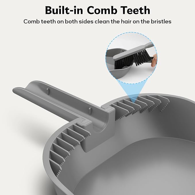 SetSail Small Dustpan and Brush Set with Teeth for Pets Care，Grey | Nesting Snap-On Handheld Broom and Dust Pan Portable Broom and Dustpan Set Suitable for Desktop, Sofa, Camping